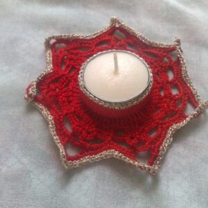 Teelichthalter Weihnachten - gehäkelter Teelichthalter rot und gold