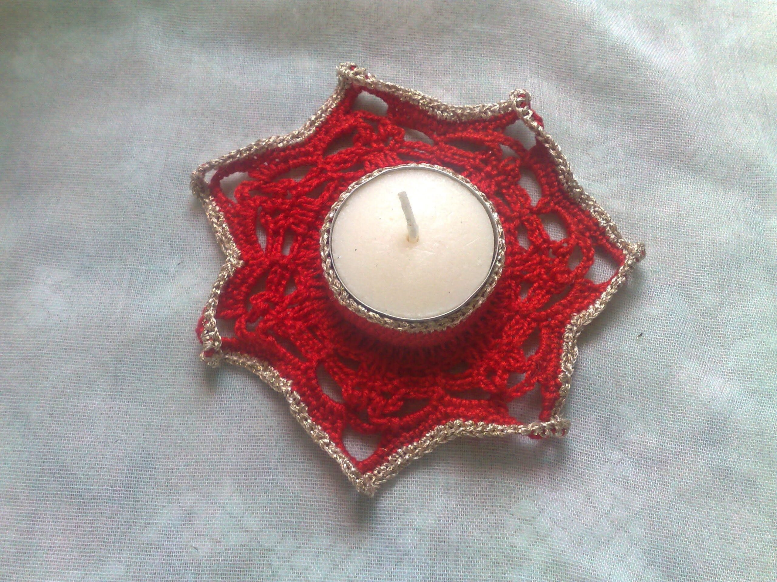 Teelichthalter Weihnachten - gehäkelter Teelichthalter rot und gold – Bild 5