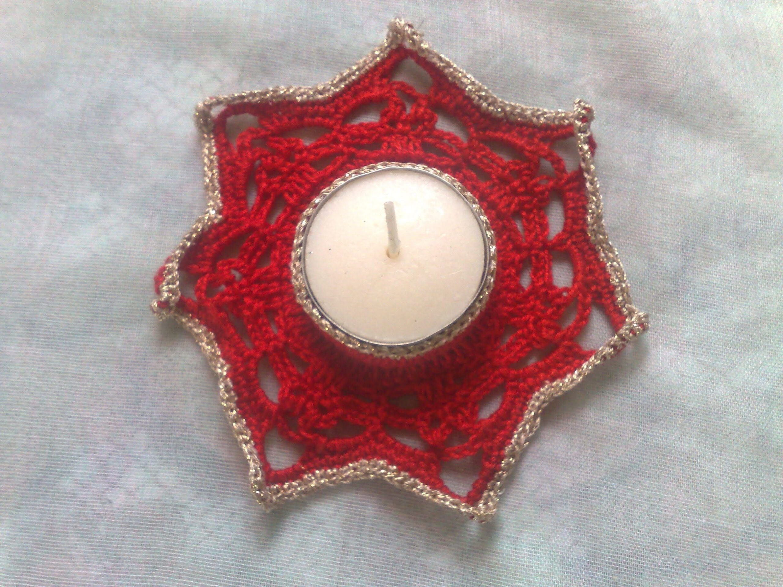 Teelichthalter Weihnachten - gehäkelter Teelichthalter rot und gold – Bild 3