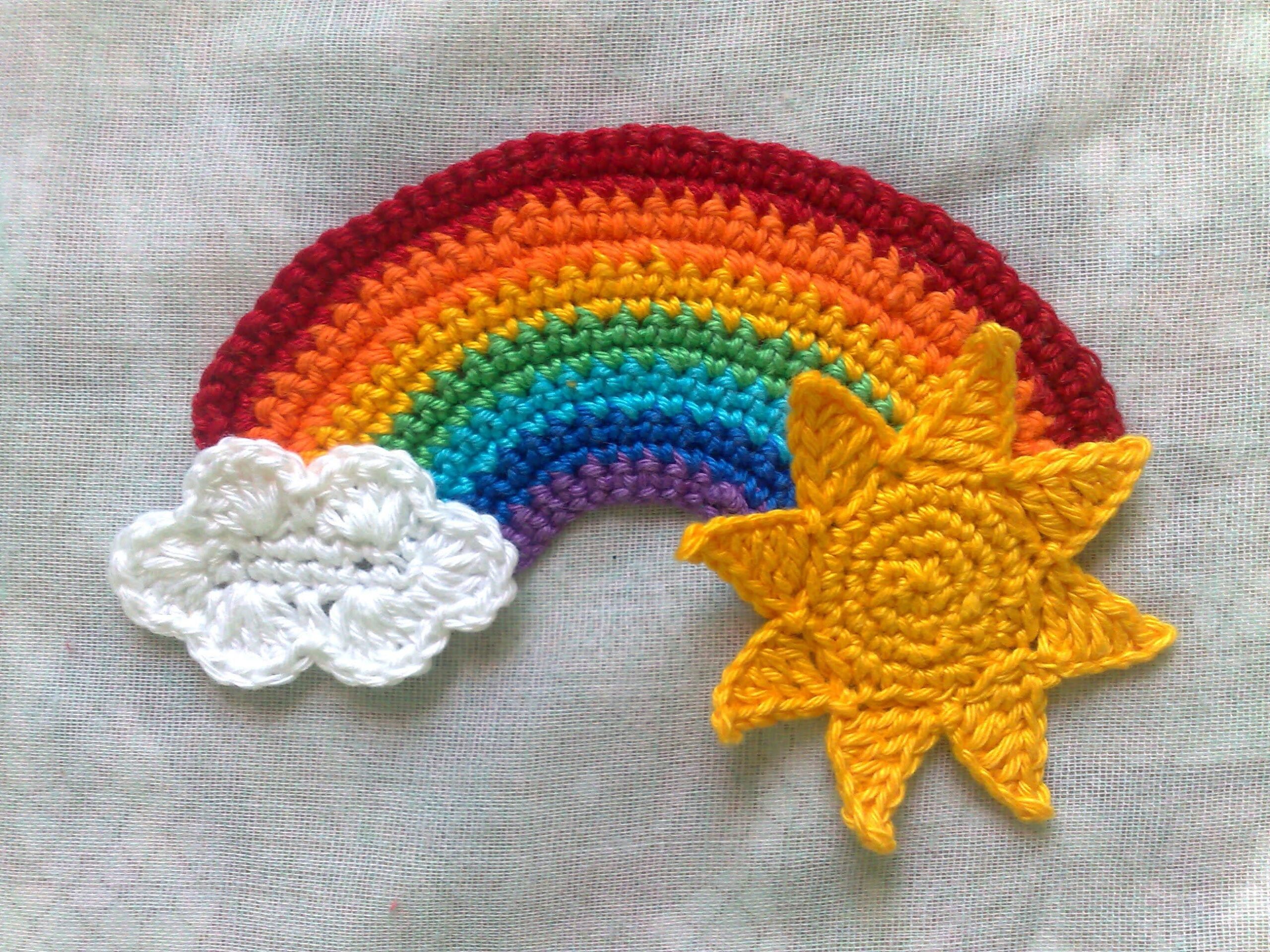 Regenbogen Applikation mit Sonne und Wolke gehäkelt – Bild 5