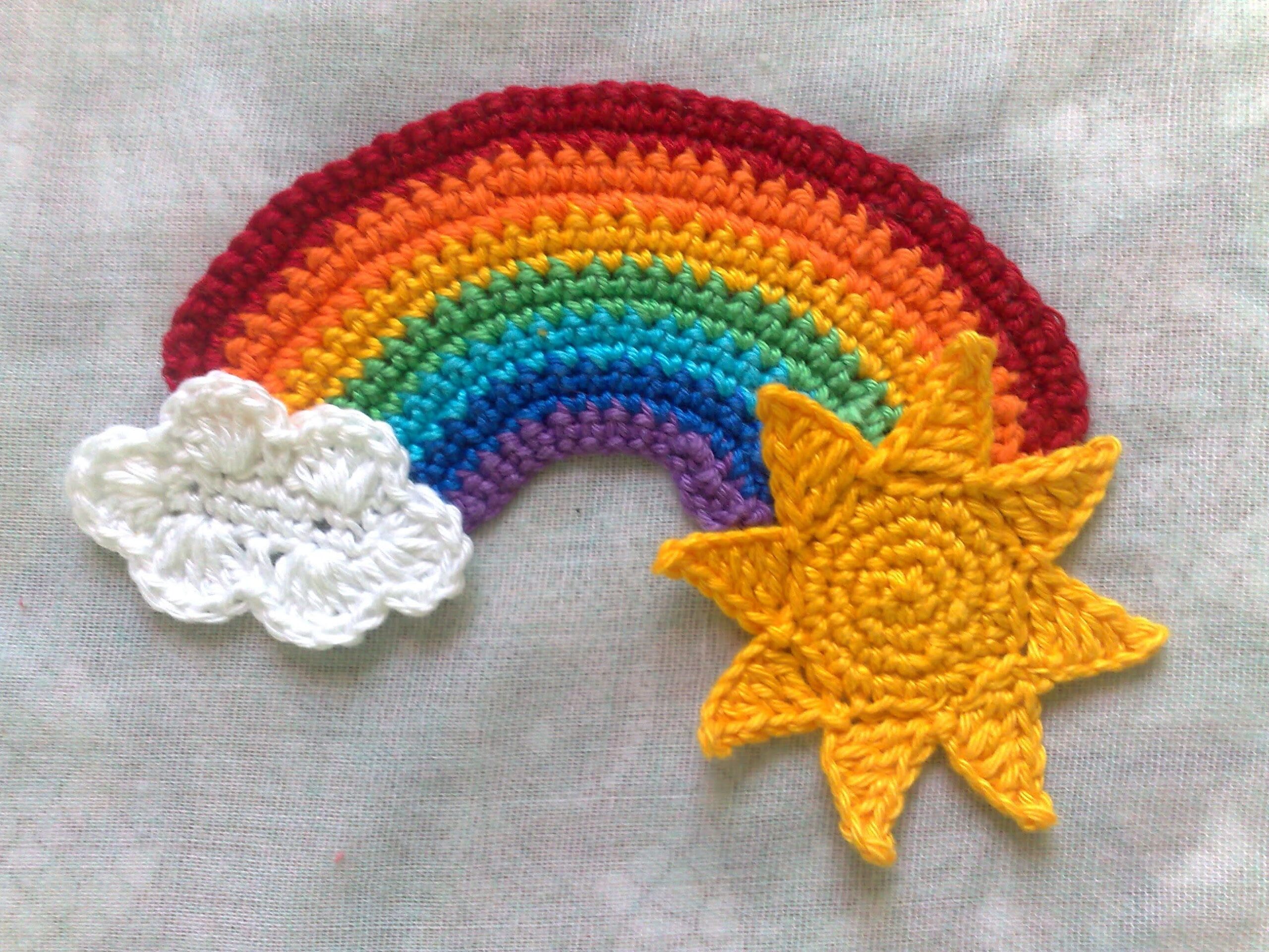Regenbogen Applikation mit Sonne und Wolke gehäkelt – Bild 6