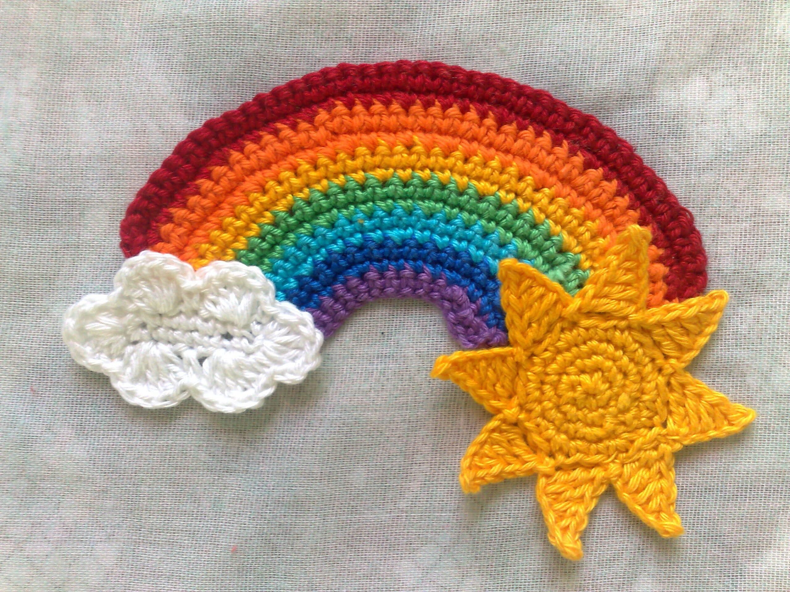 Regenbogen Applikation mit Sonne und Wolke gehäkelt – Bild 8