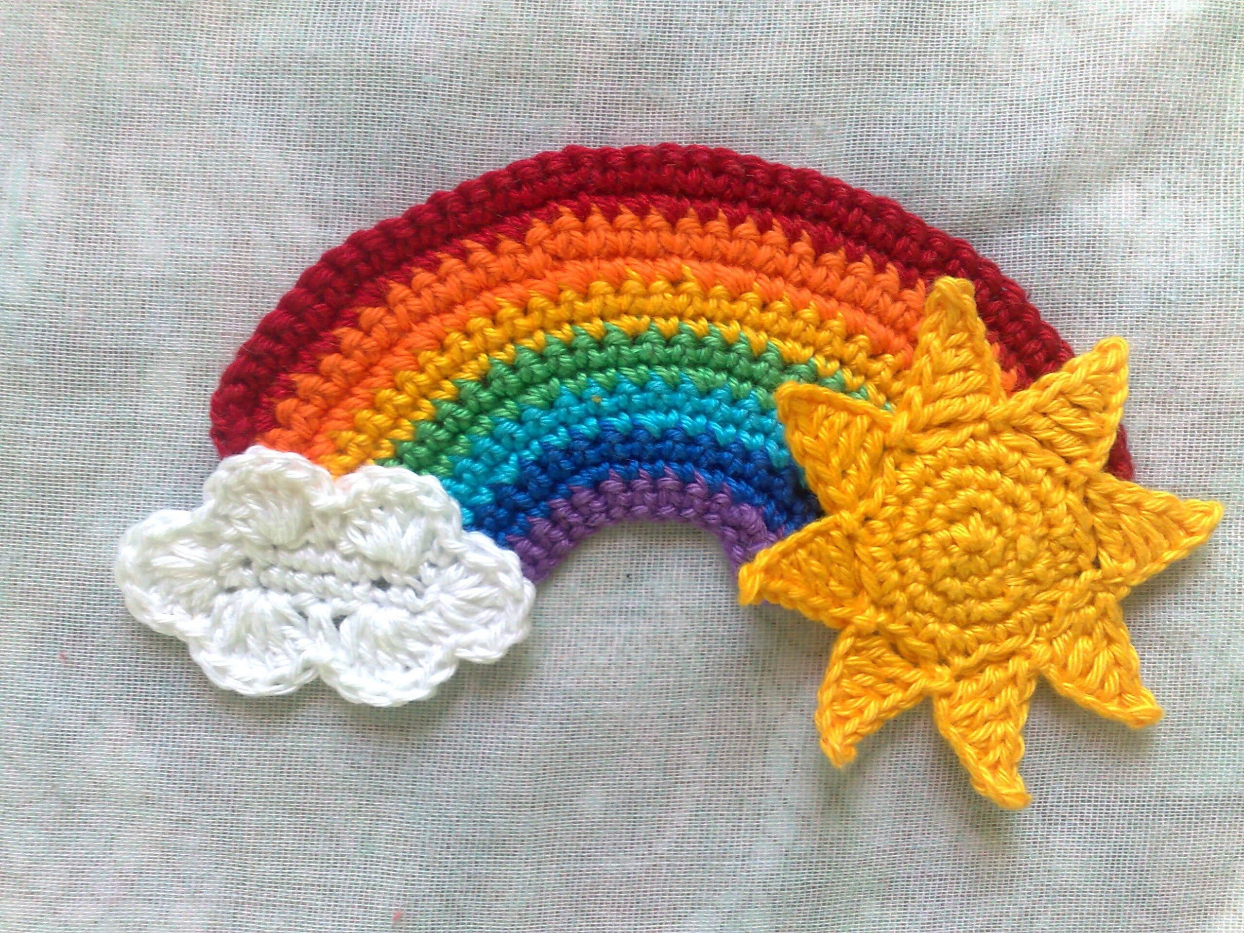 Regenbogen Applikation mit Sonne und Wolke gehäkelt – Bild 2