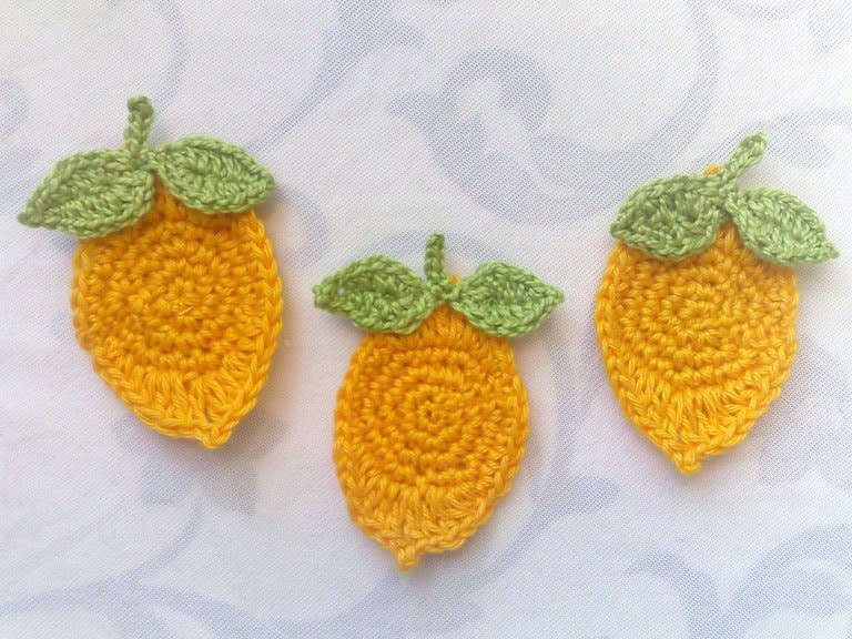 Gehäkelte Zitrone - gelbe Zitrone Obst Applikation – Bild 3