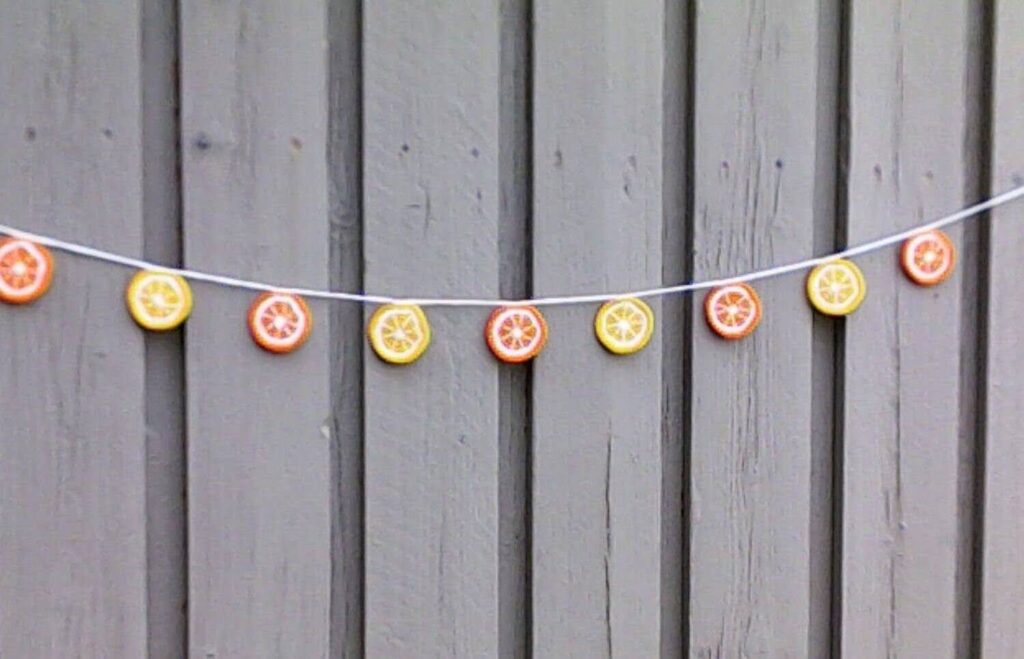 Zitrusfrüchte Girlande - gehäkelte Apfelsine und Zitrone Bunting