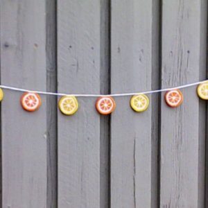 Zitrusfrüchte Girlande - gehäkelte Apfelsine und Zitrone Bunting